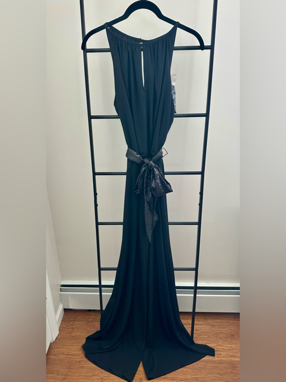 White House Black Market Black Jumpsuit with Sequin Sash